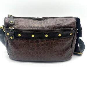 Great American Leather Works Crocodile Embossed Eastwest Brown Studded Purse Bag